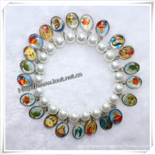 Factory Discount Religious Glass White Beads Rosary Bracelets (IO-CB021)